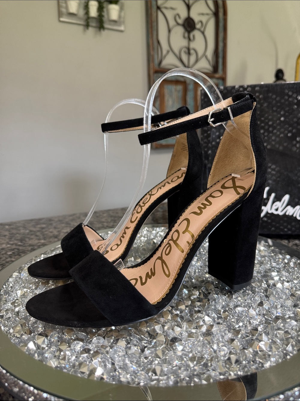 Sam Edelman Black Suede Ankle-Strap Block Heels NEW 11
